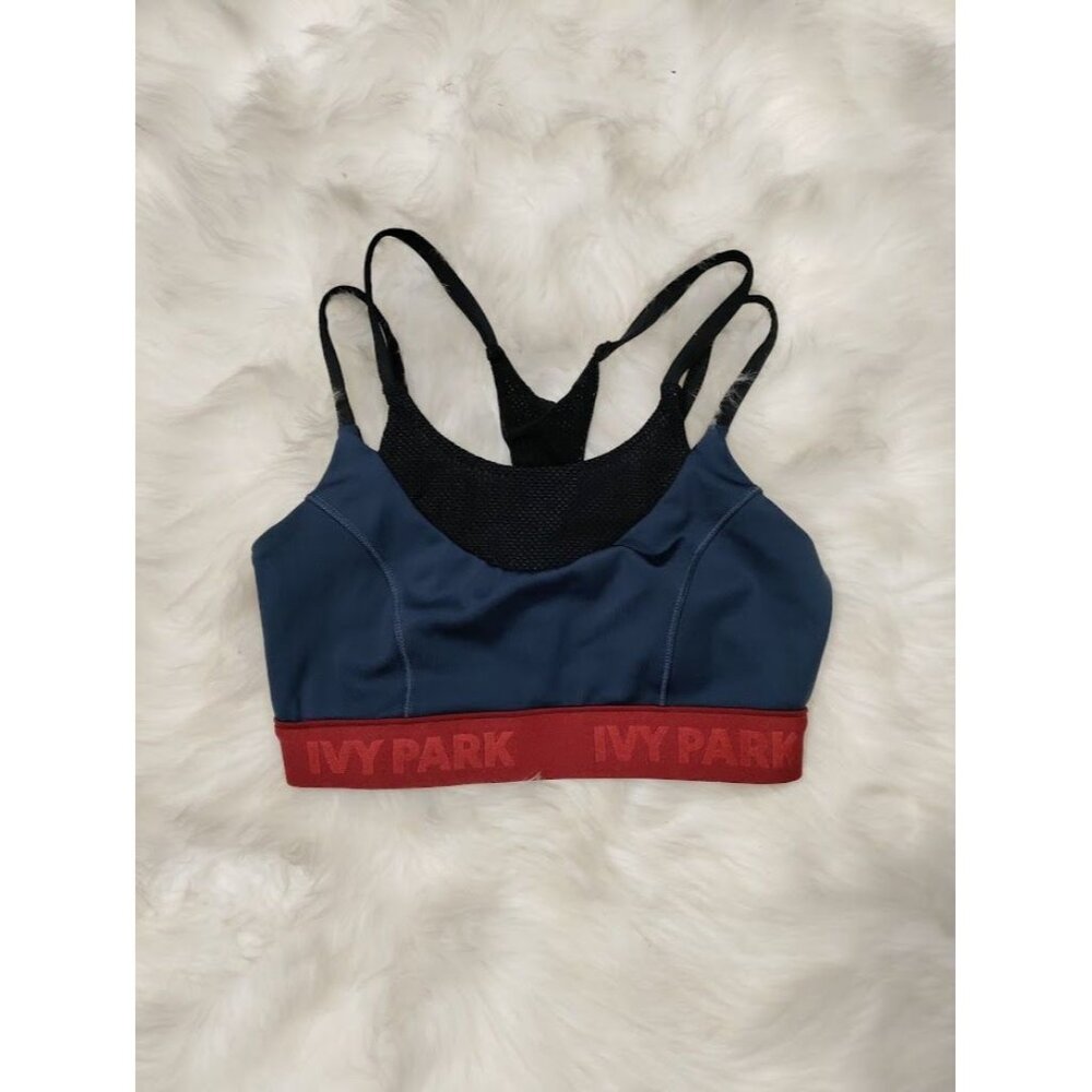 Ivy Park Colorblock Racerback Sleeveless Double Layer Sports Bra Blue Small